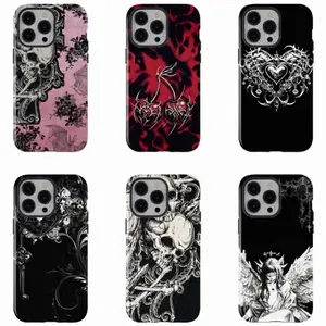 Dark Gothic Thorn Skull Phone Case, Punk Rose Heart Style Shockproof Protective Cover, Mysterious Dark Aesthetic Design for iPhone17 ProMax /16/15/14/13/12/11 Plus for Samsung phones, suitable for both men and women,  Perfect Gift for Women Men. tiktoksho