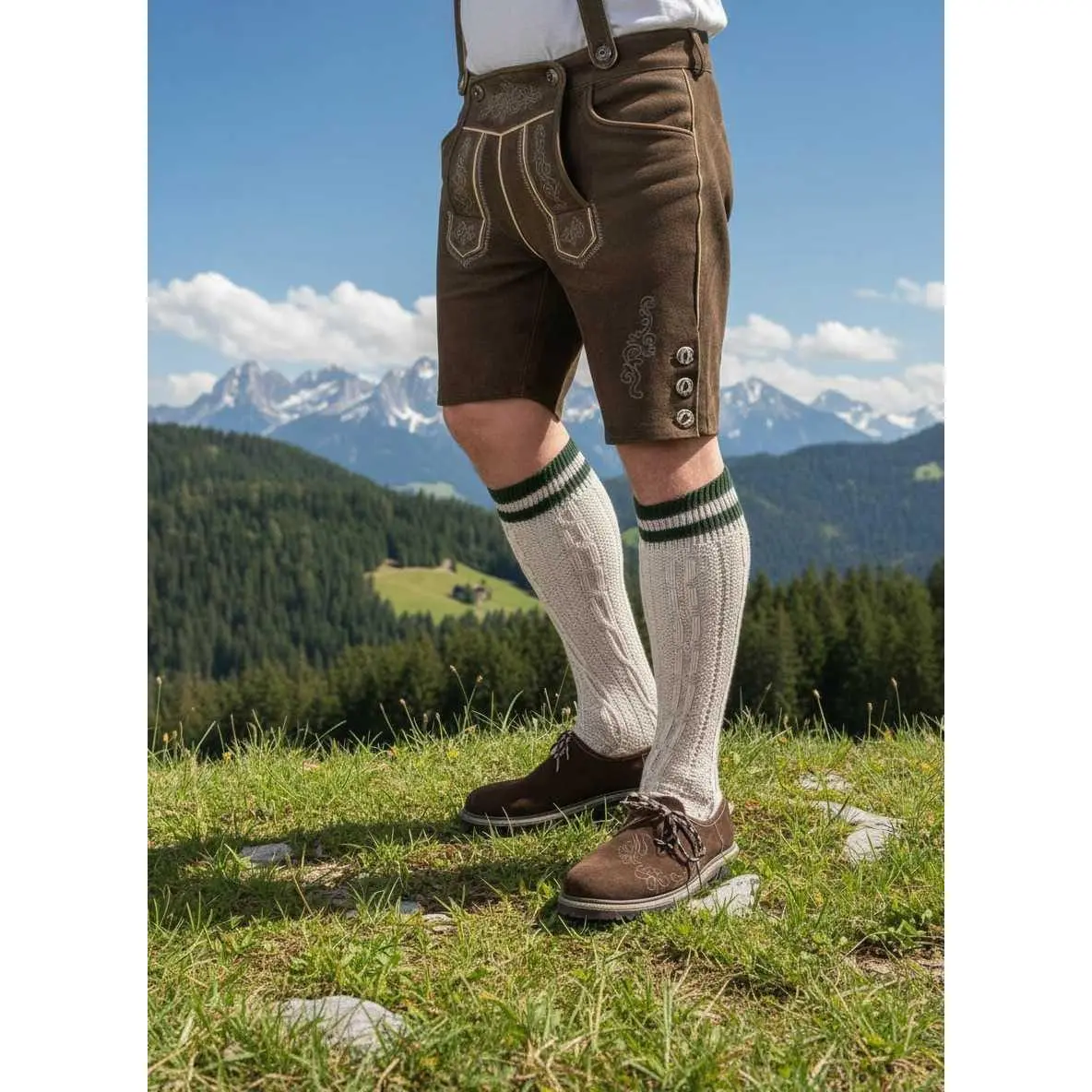 Mens Brown Leather Haferl Shoes Traditional Lederhosen Shoes with Embroidery