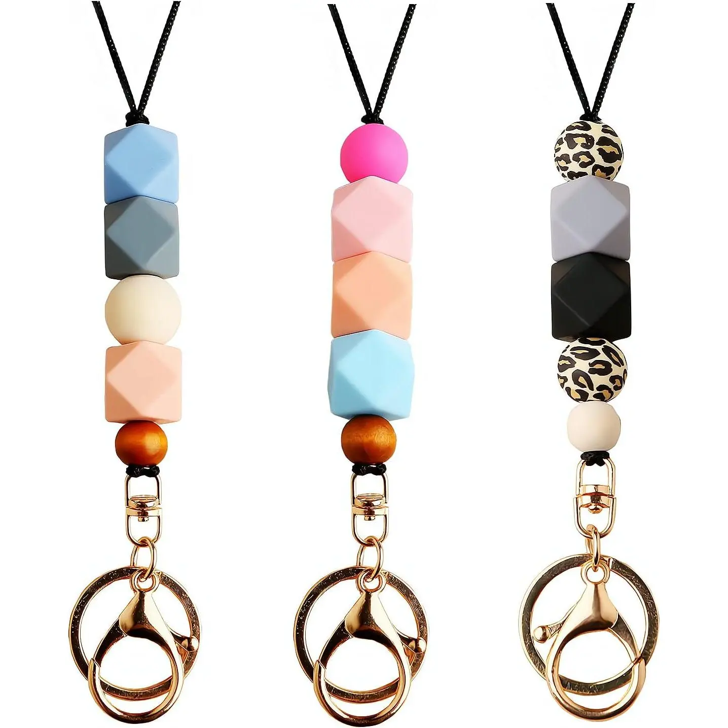 3PCS Teacher Breakaway Lanyards for Id Badges and Keys, Beaded Cute Badge Lanyards for Women Soft Nurse Necklace Boho Lanyards Fashion Silicone Bead Lanyard