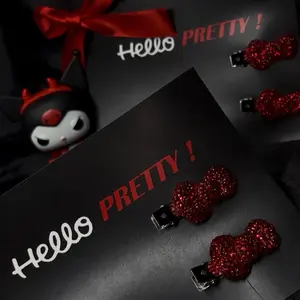 RED GLAM BOW Seamless Hair Clips Handmade Kawaii Bow Bedazzled for Stylish Looks
