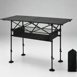 AORAN Portable Folding Outdoor Picnic Table, Heavy Duty Steel Frame Ultra Light Compact Foldable Table with Large Storage Mesh Basket, Detachable Design for Beach, Camping, Travel, Backyard Barbecue & Picnics