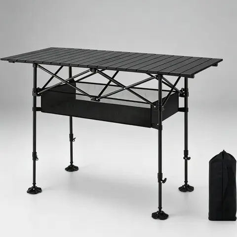 AORAN Portable Folding Outdoor Picnic Table, Heavy Duty Steel Frame Ultra Light Compact Foldable Table with Large Storage Mesh Basket, Detachable Design for Beach, Camping, Travel, Backyard Barbecue & Picnics