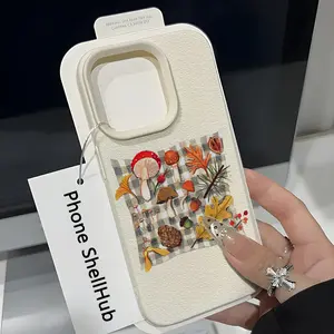 Mushroom Carpet UV Print Leather Texture Phone Case, Soft Tpu Protective Cover for iPhone 17-11 Pro Max Plus, Creative Gift Idea
