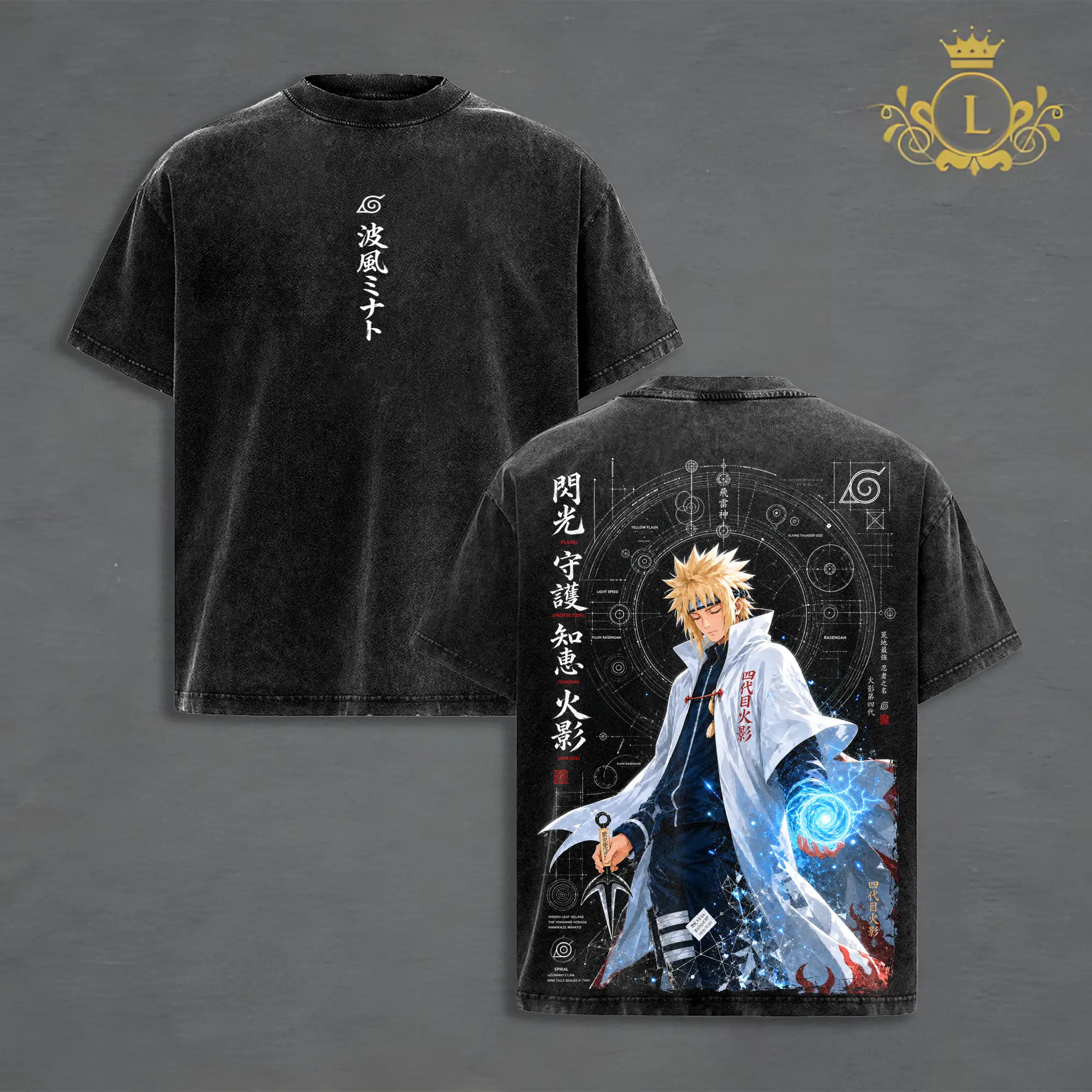 Minato Namikaze Anime Graphic T-Shirt, Fourth Hokage Vintage Washed Tee, Flying Thunder God Ninja Artwork, Japanese Manga Streetwear, Oversized Premium Cotton Shirt, Harajuku Fashion, Unisex Anime Gift