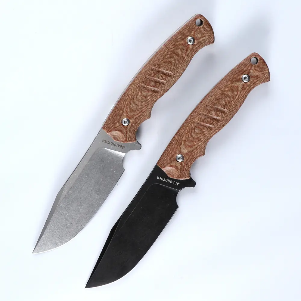 Fixed Blade Hunting Knife, 10.4cm Stonewash DC53 Steel Blade (3.5mm Thick), Compact Survival Gear with Micarta Handle and Kydex Sheath, Camping Supplies