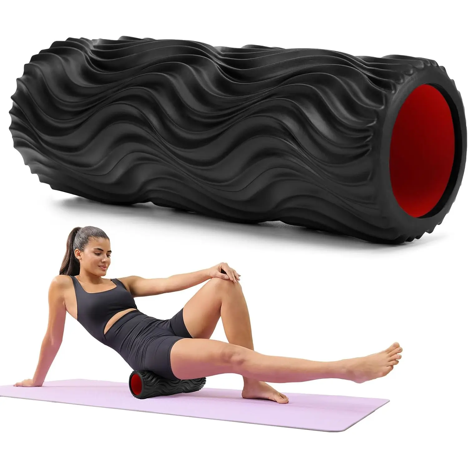Foam Roller, 15" High Density Foam Back Roller, Wave Textured Massage Roller for Deep Muscle Massage Pilates Yoga,Fitness Exercise Roller for Whole Body Release(Black)