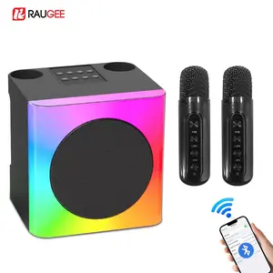 Mini Karaoke Speaker with 2 Wireless Microphones, Portable Karaoke Machine for Adults and Kids, Home Party Ktv Audio with Colorful LED Lights