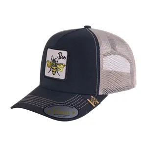 Buy 1 Get 1 Free - Embroidered The Bee - 5 Panel Trucker Hat - Black/Khaki