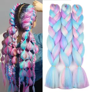 BACANA Ombre Braiding Hair Rainbow Color 3Packs 24 Inches Jumbo Braiding Hair Supplies Synthetic Hair for Braiding 3Tone Ombre Color Braiding Hair Real Soft (Mix Macaron Color)