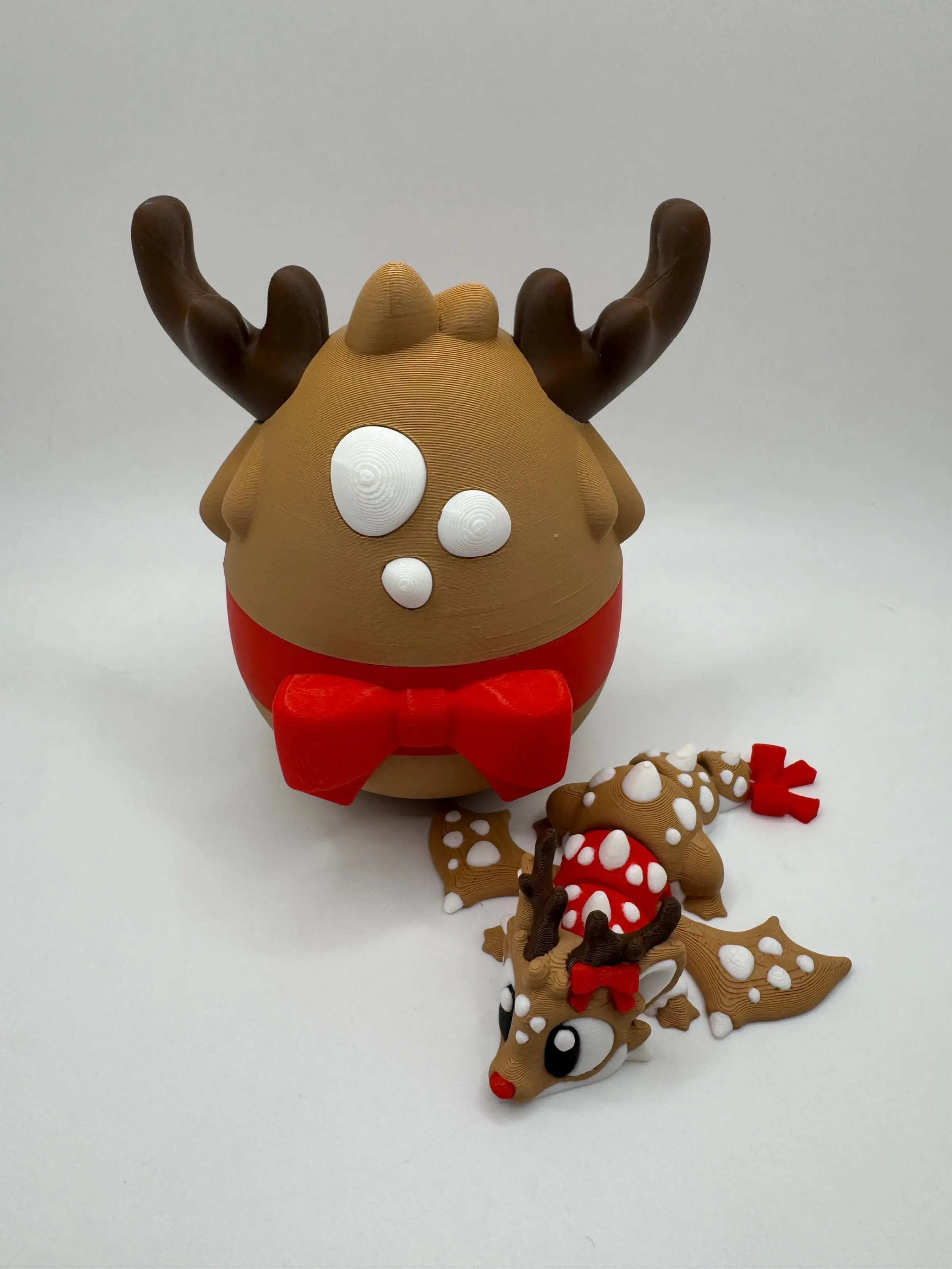 3D Printed Reindeer Articulated Dragon with Matching Reindeer Egg – Christmas Holiday Gift Set
