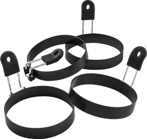 Large 3.5" Nonstick Egg Rings Set of 4, Round Crumpet Ring Mold Shaper for English Muffins Pancake Cooking Griddle - Portable Grill Accessories for Camping Indoor Breakfast Sandwich Burger