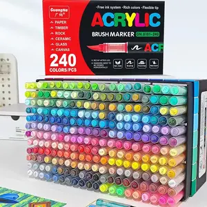240 Colors Soft Tip Acrylic Paint Pens, Free Pressable Stackable Drawing Pens, Ideal for Graffiti, DIY Art, Direct Liquid Acrylic Paint Pens, Art Supplies