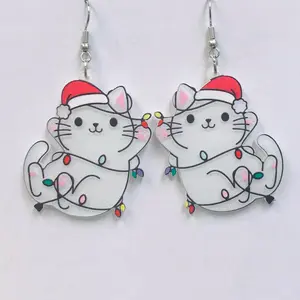 Christmas rolling cat earrings