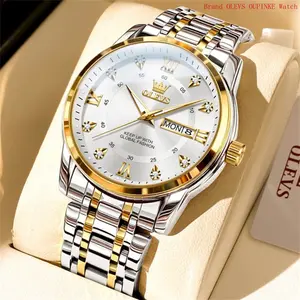 Brand OLEVS Watches for Men, Mens Watches Gifts for Men Analog Quartz  Luxury Casual Classic Diamond Stainless Steel Waterproof Luminous Reloj para Hombre Blue Dial