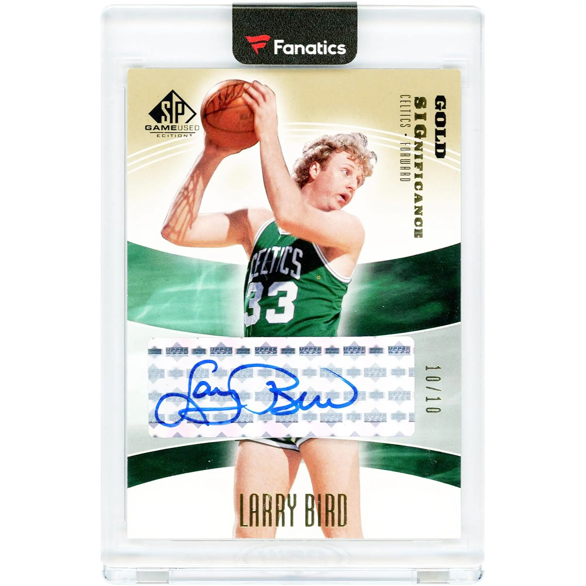 Larry Bird Boston Celtics Autographed 2003-04 Upper Deck SP Game Used Gold Significance #SIG-LA #10/10 Card - Fanatics Authentic Certified