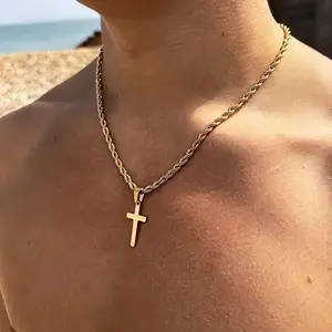 Men's Stainless Steel Cross Pendant, Fashionable Simple Rope Chain Necklace - A Perfect Gifts For Lovers, Friends, Boyfriends, Girlfriends, Wife, Husband, Thanksgiving, Independence Day, Holloween, Black Friday, Chrisatmas and New Year D11