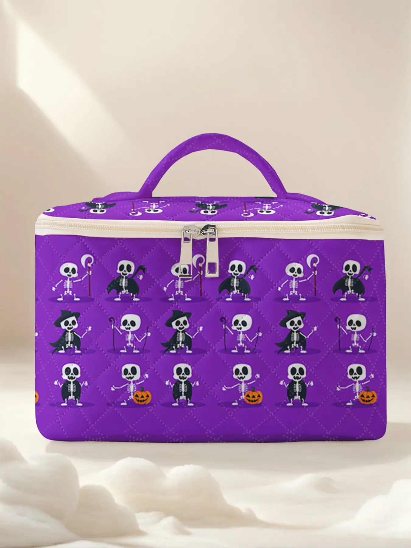 Skull Print Travel Makeup Bag, Portable Cosmetic Organizer, Large Capacity Toiletry Storage Box, Cute Fashionable Design
