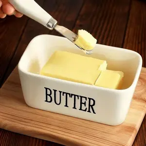 Luxury Large Ceramic Butter Dish with Airtight Silicone Seal, Lid, Knife, Easy-Clean Design - Kitchen Countertop Keeper, Ideal Gift for Butter Lovers