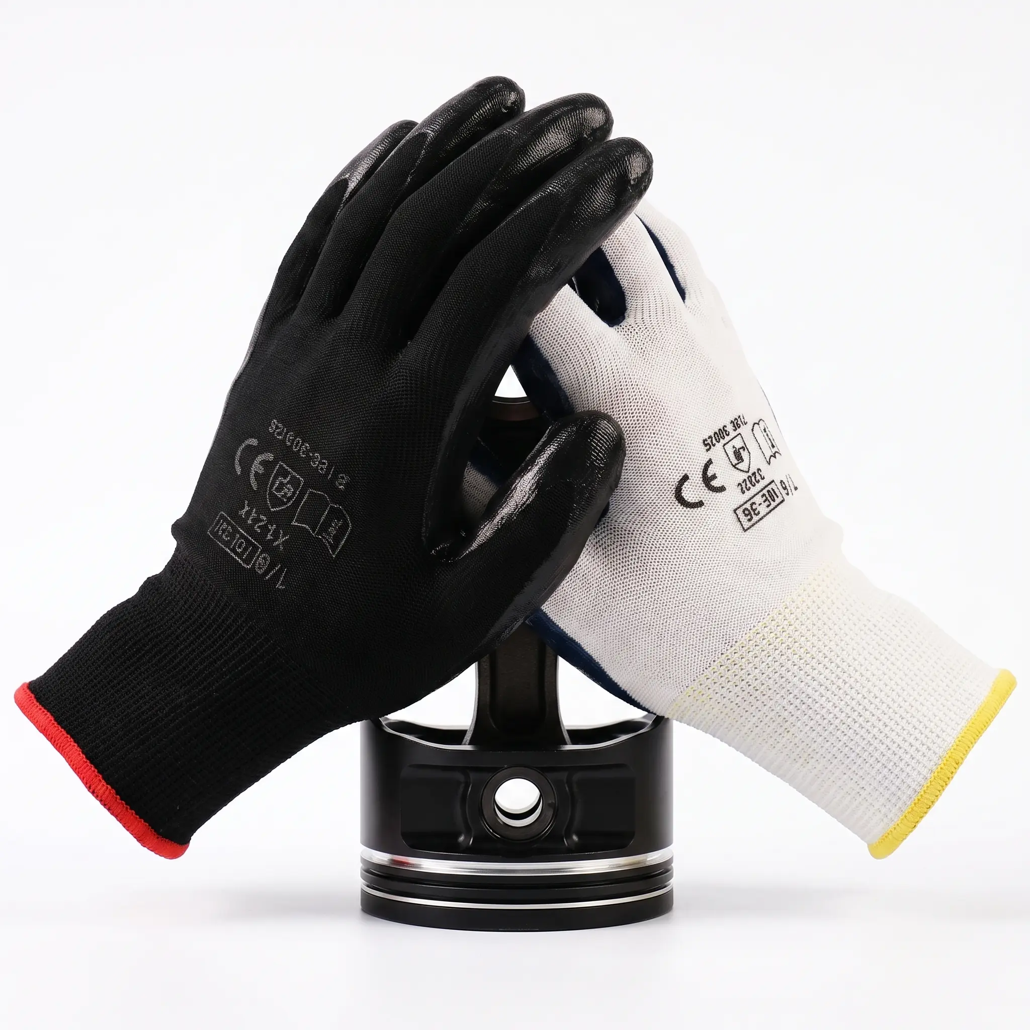 3-Pair Pack Black Nitrile Coated Mechanic Work Safety Gloves, Full Palm Nylon+Coating, Certified Oil-Resistant Anti-Slip Grip for Auto Repair, Construction