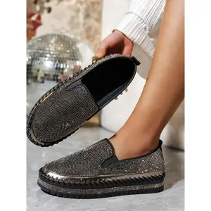 Women's Outdoor Sporty Rhinestone Loafers, Colorful Diamond Shoe Face + Woven Edge Design, Sweet Colors