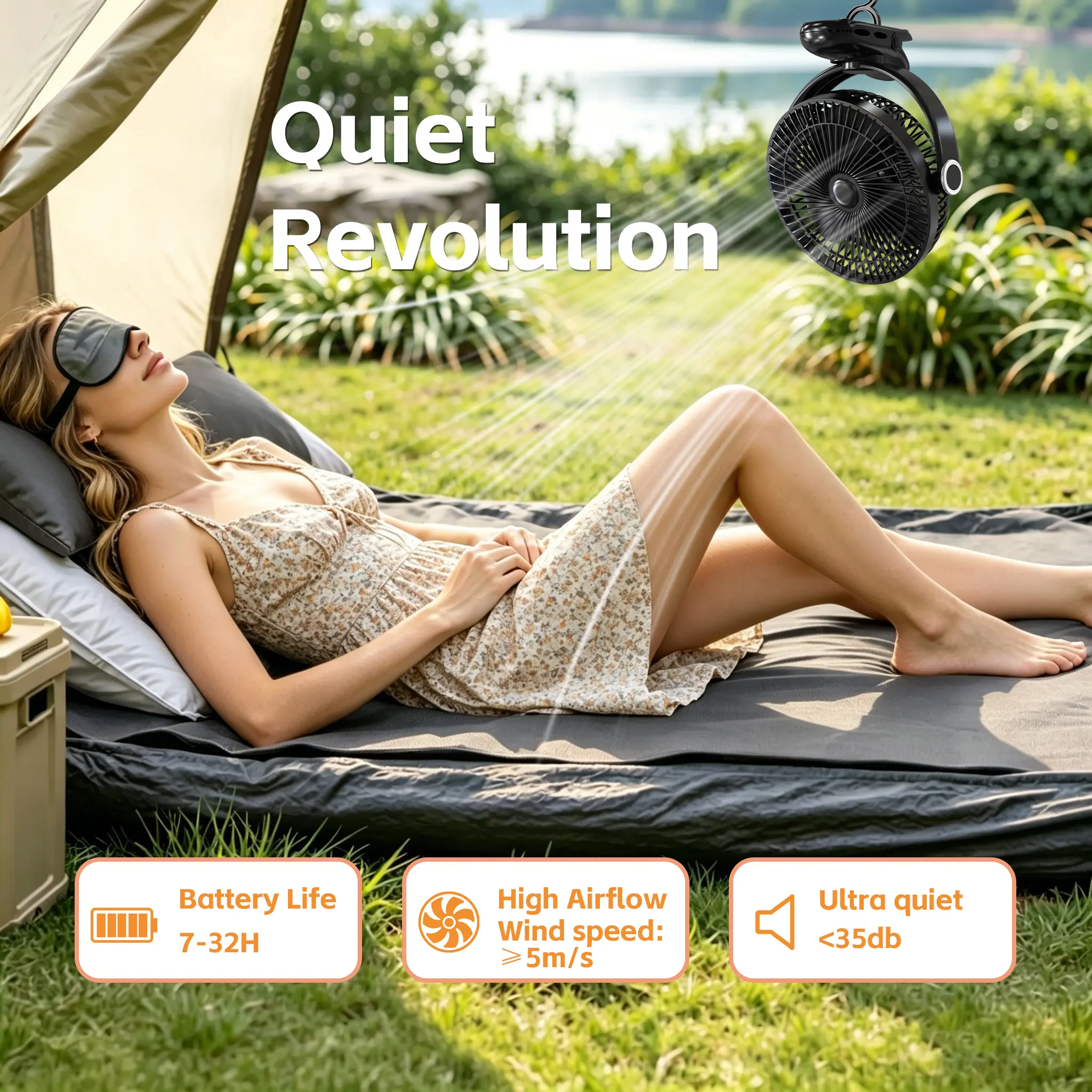 360° Adjustable Clip Fan,Multifunctional clip fan, 30H 10000mAh camping fan, 8in Portable Fan Rechargeable, Ultra Quiet with Heavy-Duty Clamp, USB Desk Fans for Golf Cart,Office Desk, Treadmill, Camping, Bedroom
