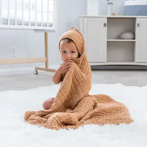 Comfy Cubs Baby Hooded 9 Layer Muslin Cotton Towel for Kids, Large 32” x 32”, Ultra Soft, Warm, and Absorbent. Baby Essentials Bath Towels, Cute Unisex Cover for Girls and Boys (Pack of 1)
