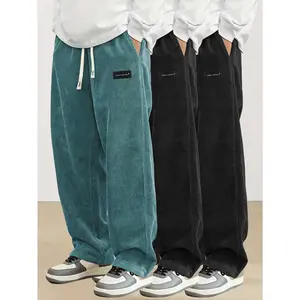3pcs Men's Corduroy Pants, Men's Wide Leg Corduroy Trousers, Men's Elastic Waist Corduroy Pants, Men's Casual Corduroy Joggers