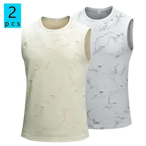 Pack of 2: lightweight men’s summer sports tank tops; fitness vest/tank top T-shirt; new ripped fashion casual sleeveless short-sleeve design; lightweight and cool; suitable for spring and summer outdoor activities, beachwear, workouts, hiking, and joggin