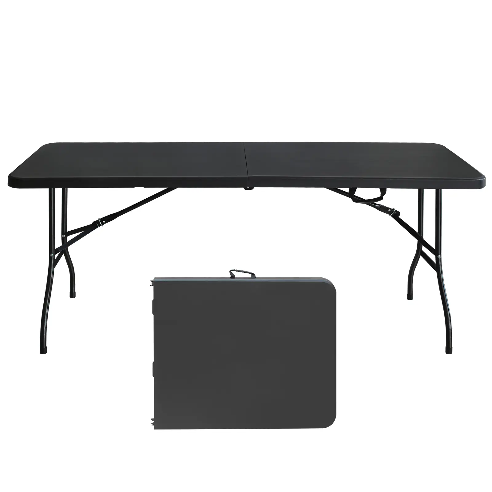6-ft Large Portable Foldable Table, Heavy-Duty Steel Frame with Waterproof HDPE Plastic Top, Easy-Carry Outdoor Patio Table for Camping & BBQ Parties