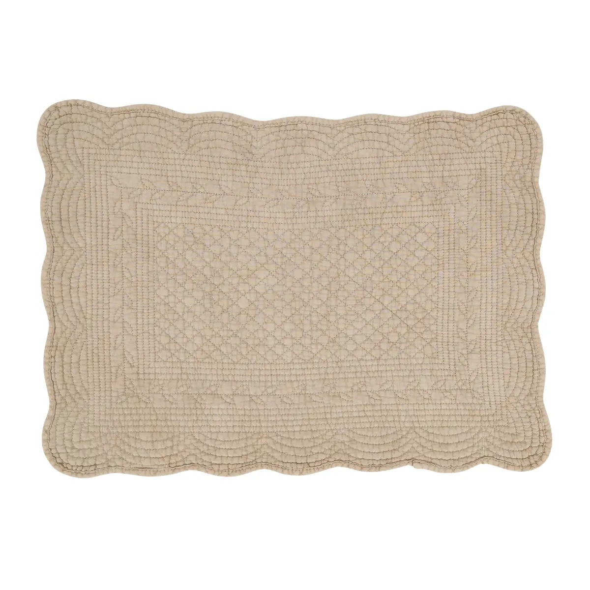 Saro Lifestyle 1400.T1420B Charming Quilted Cotton Dining Placemats - Set of 4, 14"x20" Taupe Oblong Tableware, Dry Clean Recommended, Cool Iron Allowed