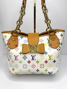 Pre-owned Louis Vuitton canvas Tote Bags x Takashi Murakami Annie MM tote bag in white Monogram Multicolore canvas