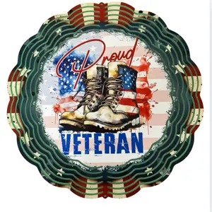 Proud Veteran Red White and Blue Wind Spinner with Central Emblem Durable Construction for Veteran Appreciation Events and Personal Display