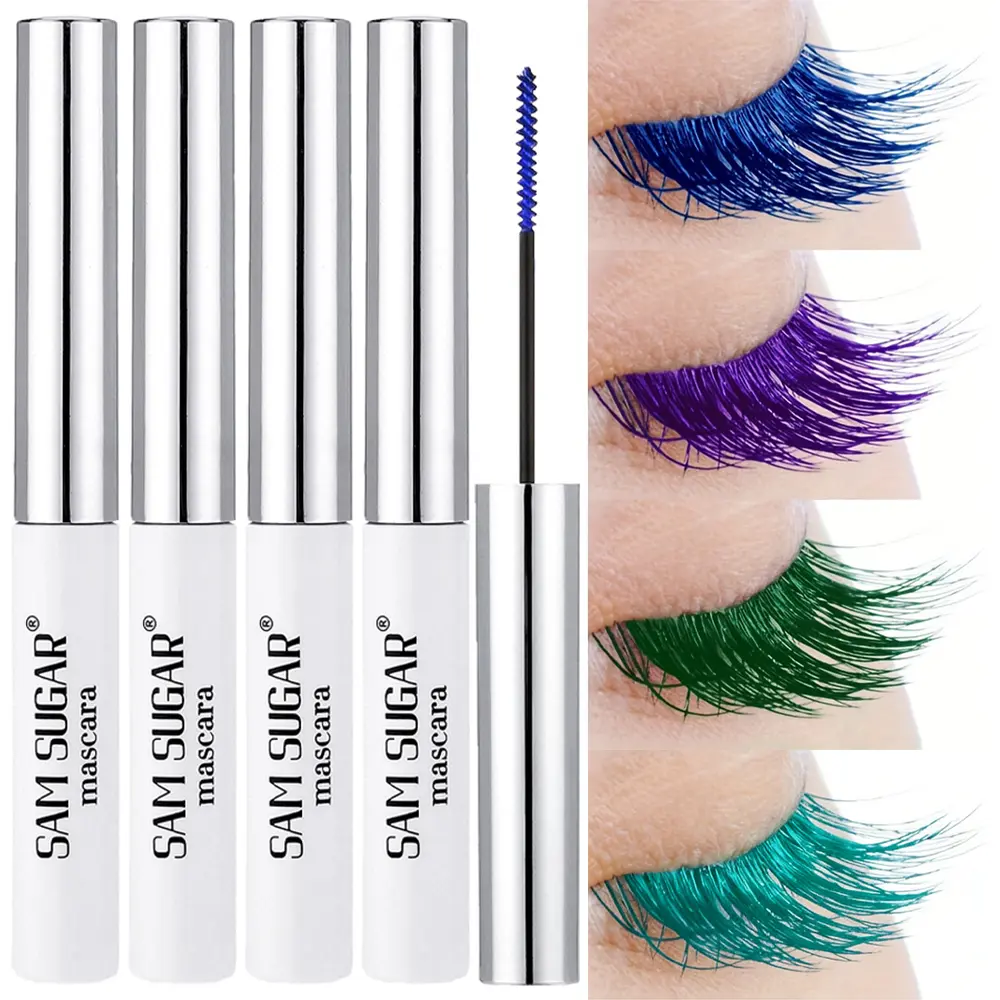 3/4pcs Colorful Mascara Set - Vibrant Blue, Purple, Green | Waterproof & Sweatproof for Long-Lasting Eye Makeup | Perfect for Clubbing, Parties, Music Festivals & Daily Use | Includes Eyebrow Pencil & Eyeliner | Smudge-Proof, Easy to Apply for Beginner