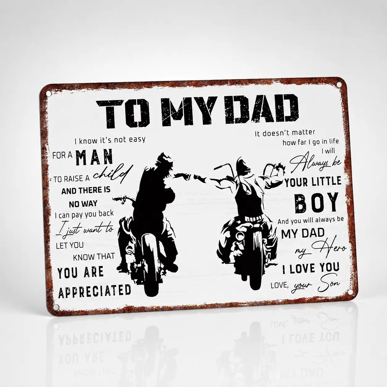 Vintage Aluminium Tin Metal Wall Art Plaque, 12x8 in Rectangle Decor Sign - Decorative Plaque for Father Biker Dad Gift, Garage Decor, Decor Signs
