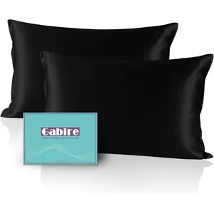 Mulberry Silk Pillow Set of 2, Both Sides Real Silk Pillowcase for Hair and Skin Prevent Acne Pillowcase Organic Silk Pillowcase 2 Pack with Hidden Zipper, Black, Standard (20"*26")