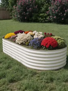 2-Pack Beige Galvanized Steel Raised Garden Bed (10x4x1.5Ft) - Elevated Planter Box for Indoor/Outdoor Vegetables, Herbs, No-Bend Design, Rust-Proof Coating, Tool-Free Assembly