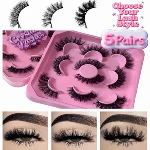 5 Pairs Fluffy Lashes 8mm-25mm One Lash Style High Quality Full Volume Faux Mink Reusable False Eyelashes for Makeup & Cosmetic Use