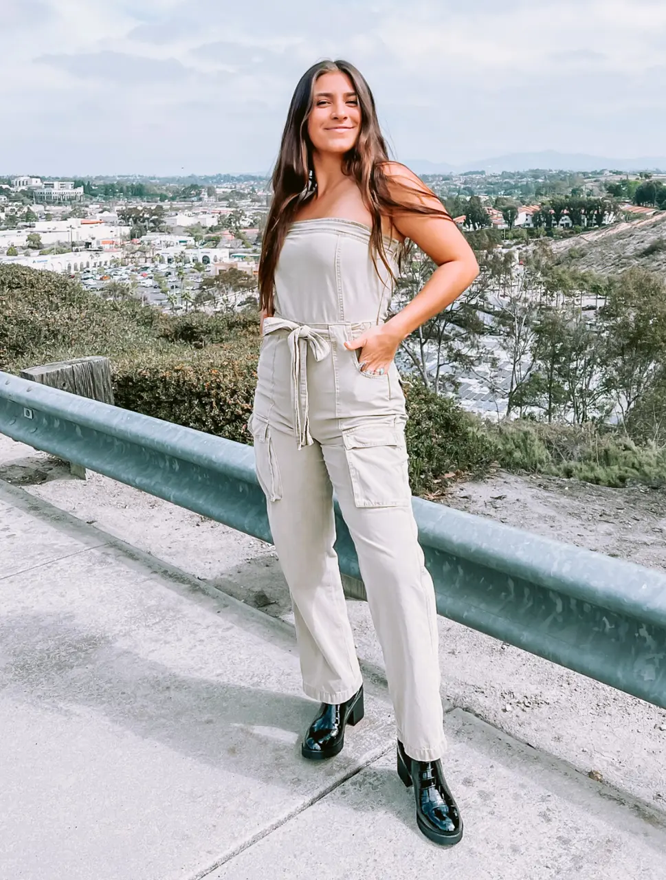 ON SALE- Washed Olive Strapless Cargo Jumpsuit
