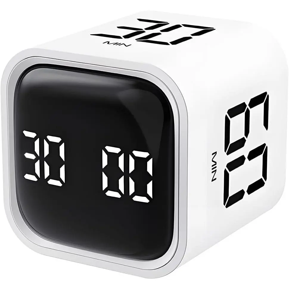 Pomodoro Timer, Cube Productivity Timer with Adjustable Sound and Vibration Alert, Ideal for Work, Office, , Study, and Tasks - 5/10/30/60 Minutes & Custom Countdown - White