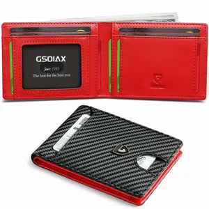 A Minimalist Ultra-thin Leather Wallet For Men With RFID Blocking, Double Folding Credit Card Holder With A Carbon Fiber Appearance, Comes With A Gift Box.
