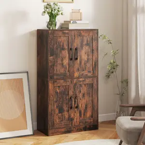 COSTWAY - Bathroom Cabinet 43.5 inch Storage Cabinet with Doors and Adjustable Shelves-Rustic Brown