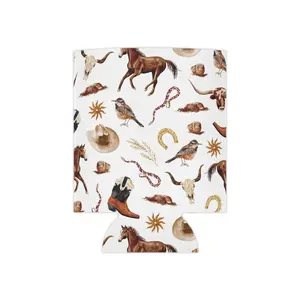 Vintage Western Art Horse and Cattle - Can Cooler