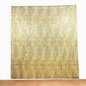 Gold Geometric Sequin Backdrop Drape Curtain with Satin Backing, Seamless Opaque Sparkly Photo Booth Event Divider Panel in Diamond Glitz Pattern - 8ftx8ft