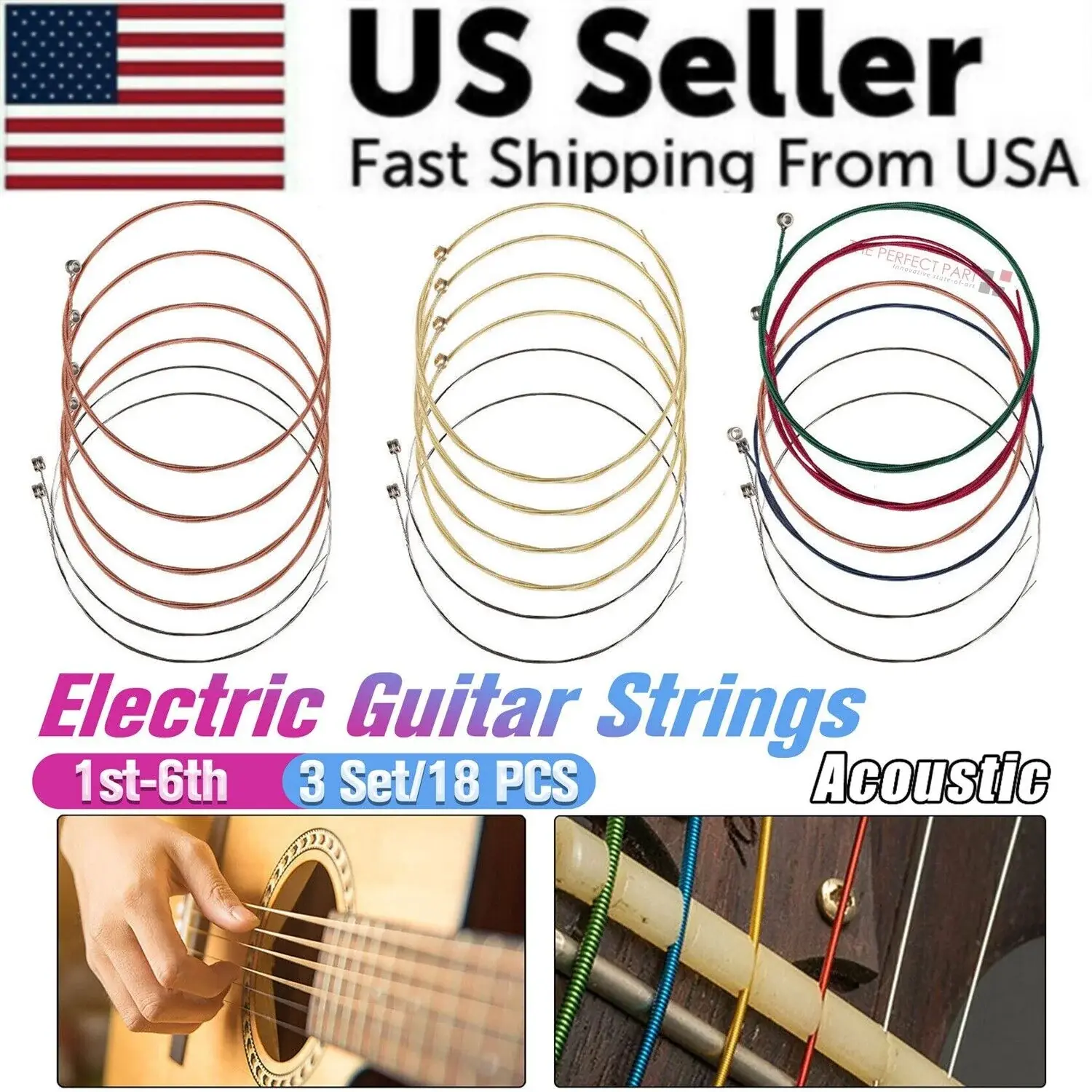 3 Sets of 6 Guitar Strings Replacement Steel String for Acoustic Guitar 1St-6Th, Acoustic Guitars, Steel Wire