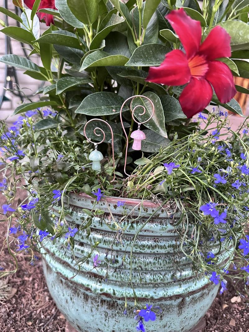 Pure Copper Electroculture plant spikes~potted plant stakes for better plant growth~whimsical wire wrapped crystal garden decor~gemstone garden spikes