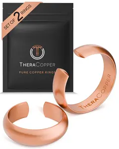 TheraCopper Pure Copper Rings for Women & Men (2-Pack) — 100% Pure Copper Ring — Raw, Solid & Uncoated Authentic Handmade Open-End Adjustable Ayurvedic Jewelry Rings (6mm Domed)