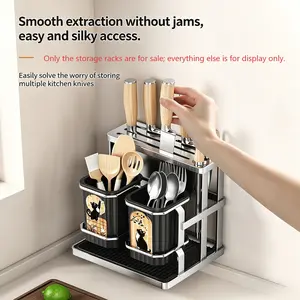 Kitchen Chopstick Holder, Countertop & No-Drill Wall Mount Cutlery Drainer Storage Rack