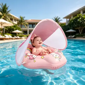 Detachable Canopy Baby Float Ring, Anti-rollover Toddler Swimming Ring for Pool and Beach Play in Summer view wide