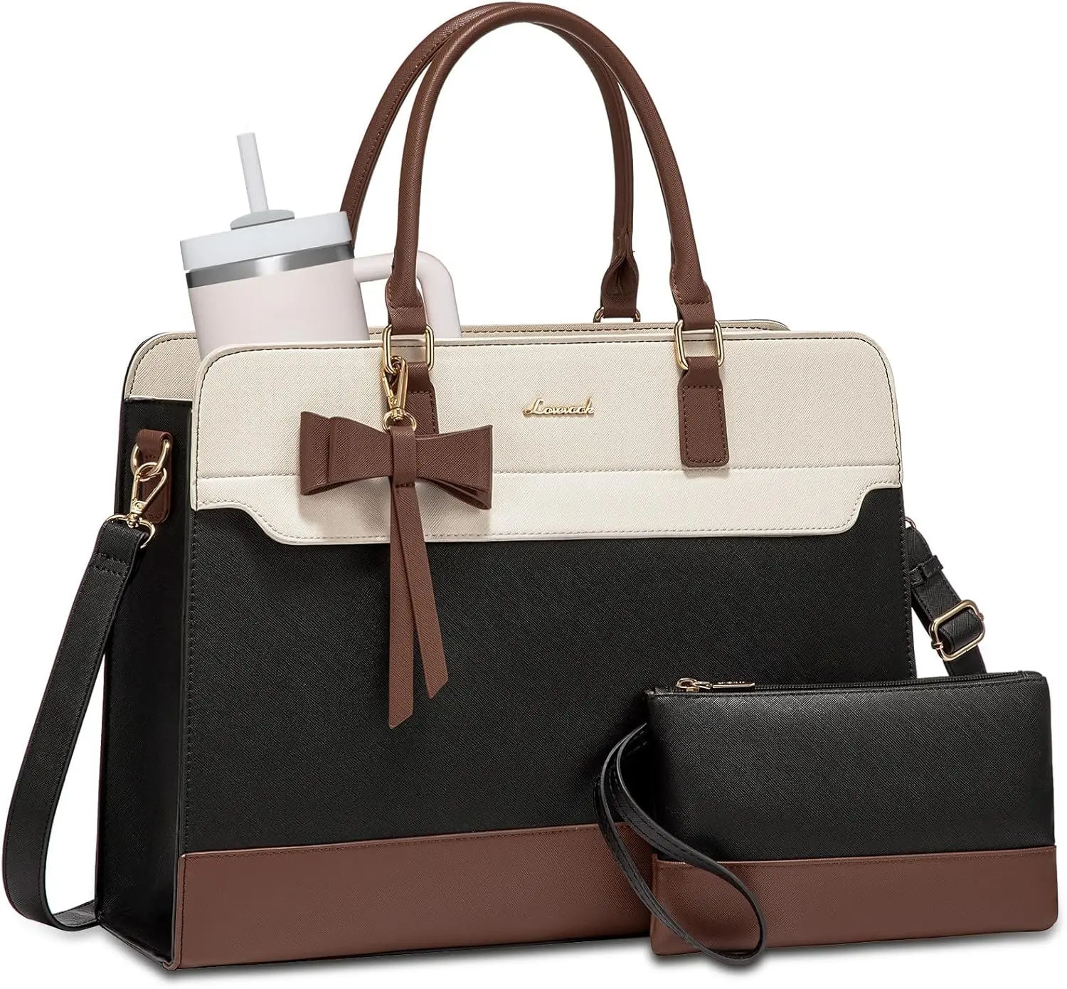 LOVEVOOK Women's Leather Waterproof Laptop Tote Bag - Large Business Briefcase Handbag Purse, Ideal Office Gift for Professionals