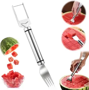 Watermelon Cubes Made Easy – Stainless Steel 2‑in‑1 Watermelon Fork & Slicer Tool for Perfect Fresh Fruit Cubes, Summer Parties & Family Gatherings